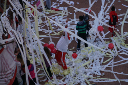 Huracán-Fans beim clásico gegen San Lorenzo im Estadio Tomás Adolfo Ducó, September 2015