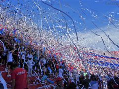 Intro in der Kurve von San Lorenzo beim Clásico gg Huracán im Estadio Pedro Bidegain, März 2022
