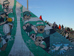 Graffiti an der Germinal-Fankurve im El Fortin von Rawson beim Clasico gegen Racing, Mai 2019
